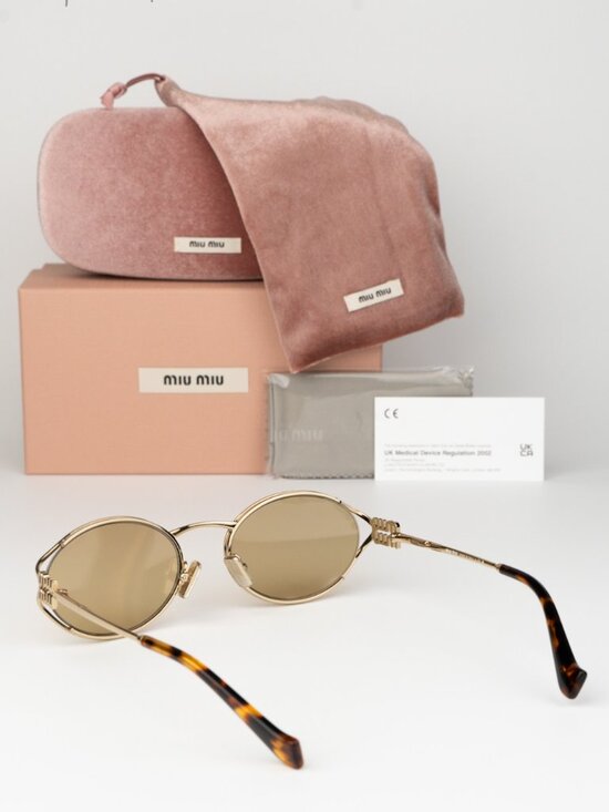 Miu Miu Women Sunglasses LOGO Pale Gold Yellow Oval MU52YS ZVN10R NEW AUTHENTIC main image 10